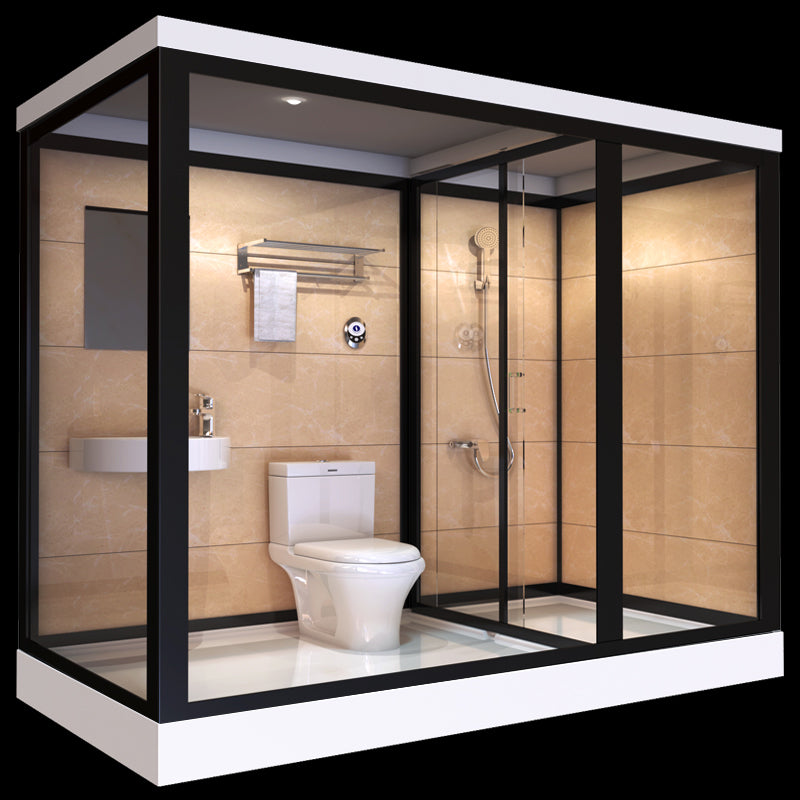 One Piece Tempered Glass Single Sliding Shower Enclosure White Frame Shower Enclosure Clearhalo 'Bathroom Remodel & Bathroom Fixtures' 'Home Improvement' 'home_improvement' 'home_improvement_shower_stalls_enclosures' 'Shower Stalls & Enclosures' 'shower_stalls_enclosures' 'Showers & Bathtubs' 6681696