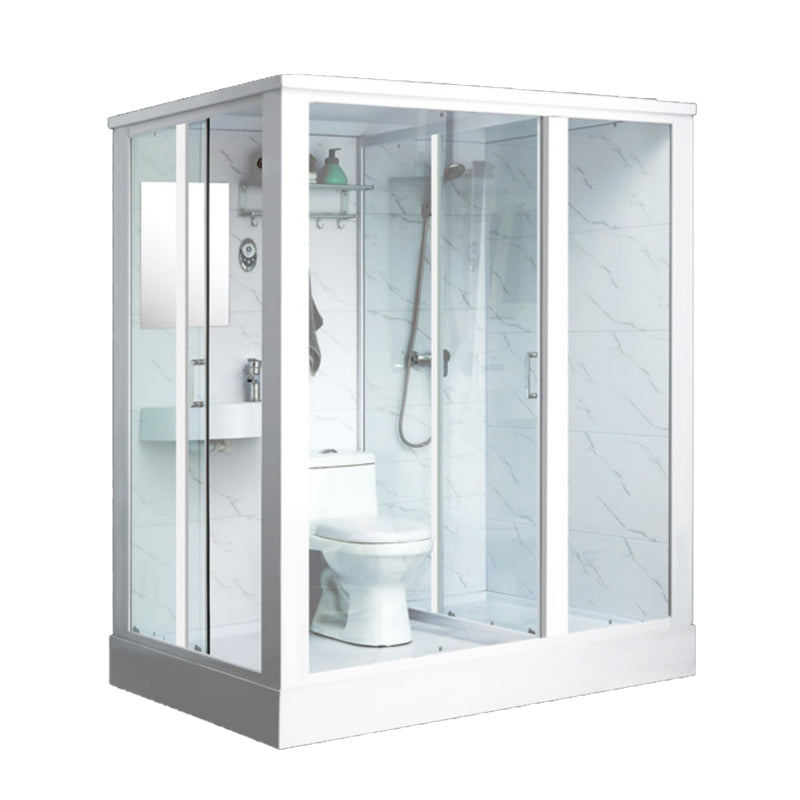 One Piece Tempered Glass Single Sliding Shower Enclosure White Frame Shower Enclosure Clearhalo 'Bathroom Remodel & Bathroom Fixtures' 'Home Improvement' 'home_improvement' 'home_improvement_shower_stalls_enclosures' 'Shower Stalls & Enclosures' 'shower_stalls_enclosures' 'Showers & Bathtubs' 6681697