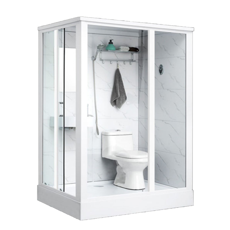 One Piece Tempered Glass Single Sliding Shower Enclosure White Frame Shower Enclosure Clearhalo 'Bathroom Remodel & Bathroom Fixtures' 'Home Improvement' 'home_improvement' 'home_improvement_shower_stalls_enclosures' 'Shower Stalls & Enclosures' 'shower_stalls_enclosures' 'Showers & Bathtubs' 6681701