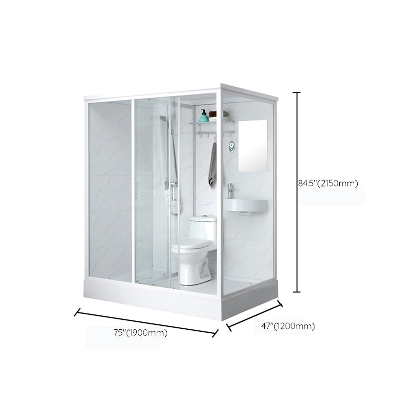One Piece Tempered Glass Single Sliding Shower Enclosure White Frame Shower Enclosure Clearhalo 'Bathroom Remodel & Bathroom Fixtures' 'Home Improvement' 'home_improvement' 'home_improvement_shower_stalls_enclosures' 'Shower Stalls & Enclosures' 'shower_stalls_enclosures' 'Showers & Bathtubs' 6681705