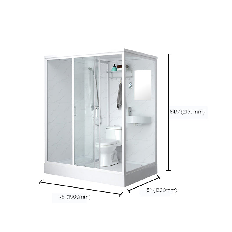 One Piece Tempered Glass Single Sliding Shower Enclosure White Frame Shower Enclosure Clearhalo 'Bathroom Remodel & Bathroom Fixtures' 'Home Improvement' 'home_improvement' 'home_improvement_shower_stalls_enclosures' 'Shower Stalls & Enclosures' 'shower_stalls_enclosures' 'Showers & Bathtubs' 6681707