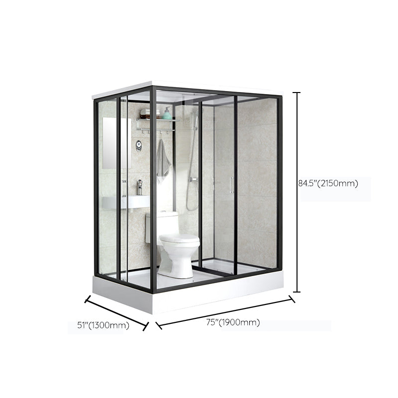 One Piece Tempered Glass Single Sliding Shower Enclosure White Frame Shower Enclosure Clearhalo 'Bathroom Remodel & Bathroom Fixtures' 'Home Improvement' 'home_improvement' 'home_improvement_shower_stalls_enclosures' 'Shower Stalls & Enclosures' 'shower_stalls_enclosures' 'Showers & Bathtubs' 6681708