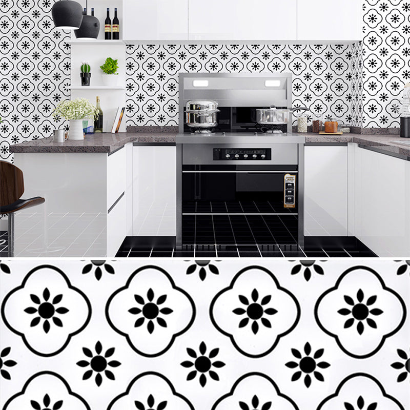 Modern Mosaic Tile Arabesque Print Peel and Stick Backsplash Tile for Kitchen Black White 60-Piece Set Clearhalo 'Flooring 'Home Improvement' 'home_improvement' 'home_improvement_peel_stick_blacksplash' 'Peel & Stick Backsplash Tile' 'peel_stick_blacksplash' 'Walls & Ceilings' Walls and Ceiling' 6681846