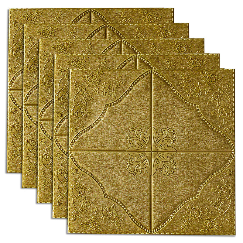 Industrial Wall Plank 3D Print Bathroom Living Room Wall Panels Set of 50 Gold Embossed Clearhalo 'Flooring 'Home Improvement' 'home_improvement' 'home_improvement_wall_paneling' 'Wall Paneling' 'wall_paneling' 'Walls & Ceilings' Walls and Ceiling' 6681941