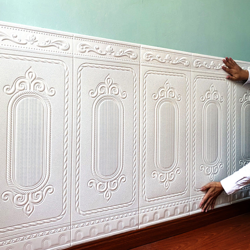 Glam Style Wall Paneling Living Room Peel and Stick 3D Embossing Waterproof Wall Paneling Cream 50-Piece Set 3D Embossed Clearhalo 'Flooring 'Home Improvement' 'home_improvement' 'home_improvement_wall_paneling' 'Wall Paneling' 'wall_paneling' 'Walls & Ceilings' Walls and Ceiling' 6681968