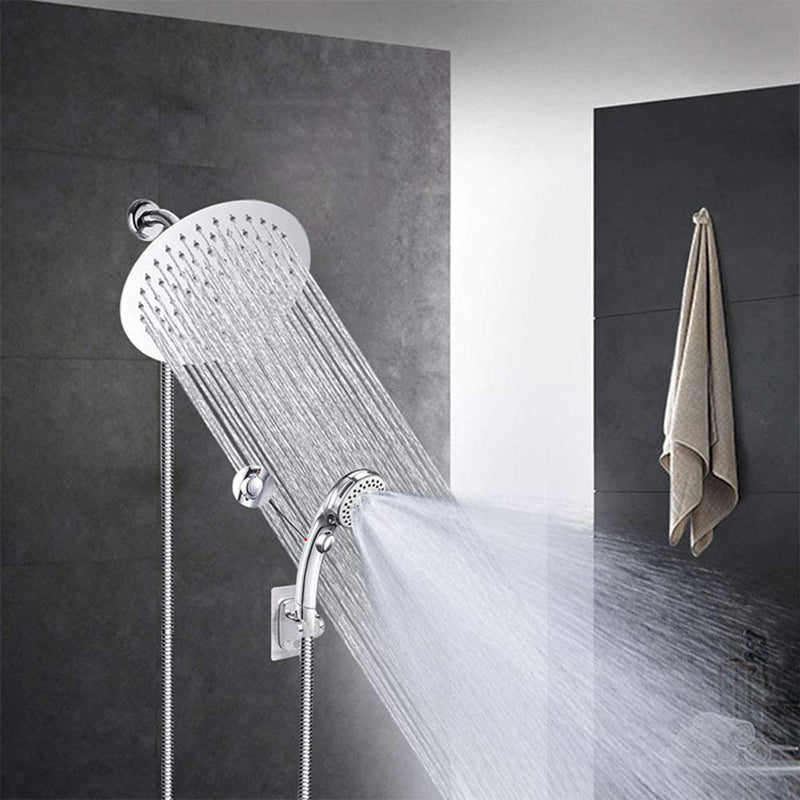 Round Dual Shower Head Stainless Steel 5-Spray Patterns Wall-Mount Showerhead Silver Clearhalo 'Bathroom Remodel & Bathroom Fixtures' 'Home Improvement' 'home_improvement' 'home_improvement_shower_heads' 'Shower Heads' 'shower_heads' 'Showers & Bathtubs Plumbing' 'Showers & Bathtubs' 6682442