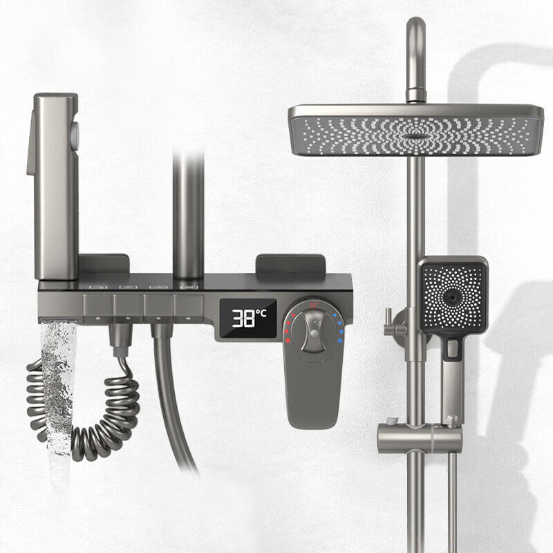 Contemporary Wall Mounted Shower System Slide Bar Included Shower Set Gun Grey Thermostatic Clearhalo 'Bathroom Remodel & Bathroom Fixtures' 'Home Improvement' 'home_improvement' 'home_improvement_shower_faucets' 'Shower Faucets & Systems' 'shower_faucets' 'Showers & Bathtubs Plumbing' 'Showers & Bathtubs' 6682648