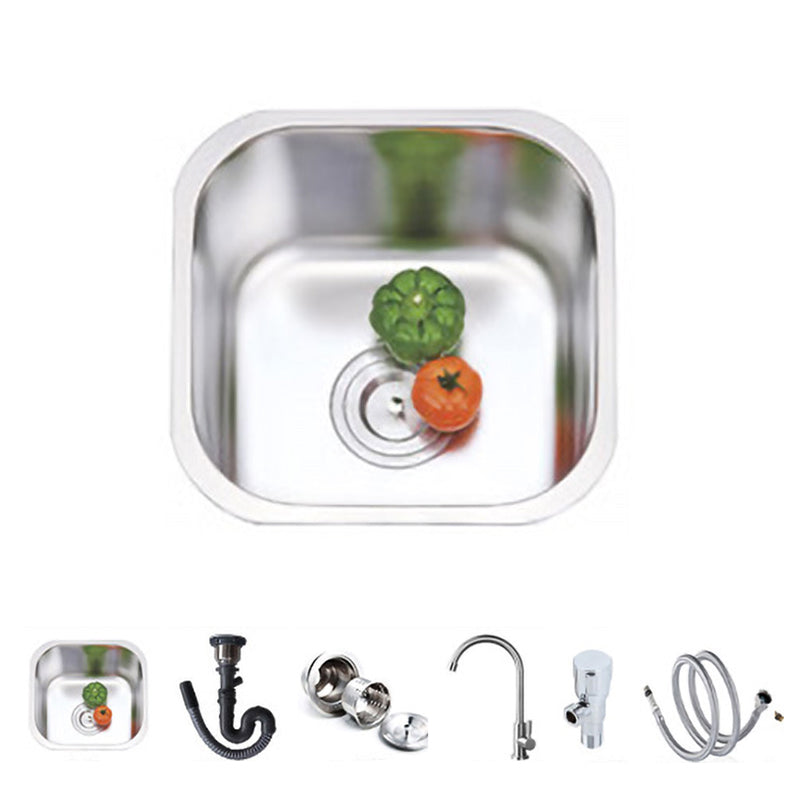 Modern Style Kitchen Sink Stainless Steel Kitchen Sink with Oval Shape 14"L x 14"W x 8"H Sink with Faucet Single Cooling Tap Clearhalo 'Home Improvement' 'home_improvement' 'home_improvement_kitchen_sinks' 'Kitchen Remodel & Kitchen Fixtures' 'Kitchen Sinks & Faucet Components' 'Kitchen Sinks' 'kitchen_sinks' 6683588