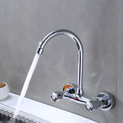Modern Bridge Faucet Brass Knob Handle Swivel Spout Wall Mounted Pot Filler Faucet Brass Gooseneck Clearhalo 'Home Improvement' 'home_improvement' 'home_improvement_kitchen_faucets' 'Kitchen Faucets' 'Kitchen Remodel & Kitchen Fixtures' 'Kitchen Sinks & Faucet Components' 'kitchen_faucets' 6683791