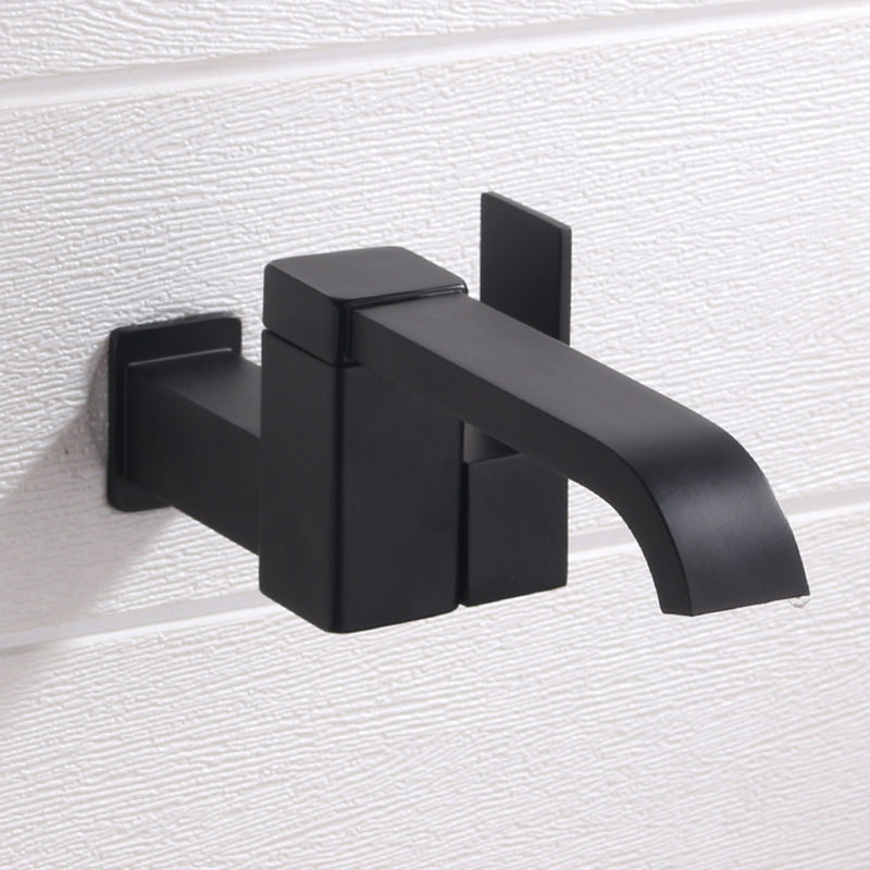 Contemporary Wall Mounted Bathroom Faucet Lever Handles Low Arc Rotatable Brass Faucet Black Side Handles Clearhalo 'Bathroom Remodel & Bathroom Fixtures' 'Bathroom Sink Faucets' 'Bathroom Sinks & Faucet Components' 'bathroom_sink_faucets' 'Home Improvement' 'home_improvement' 'home_improvement_bathroom_sink_faucets' 6683813