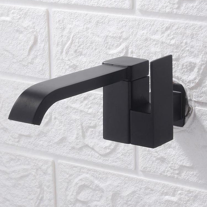 Contemporary Wall Mounted Bathroom Faucet Lever Handles Low Arc Rotatable Brass Faucet Clearhalo 'Bathroom Remodel & Bathroom Fixtures' 'Bathroom Sink Faucets' 'Bathroom Sinks & Faucet Components' 'bathroom_sink_faucets' 'Home Improvement' 'home_improvement' 'home_improvement_bathroom_sink_faucets' 6683814