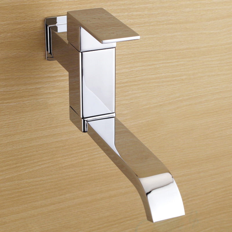 Contemporary Wall Mounted Bathroom Faucet Lever Handles Low Arc Rotatable Brass Faucet Chrome Up Handles Clearhalo 'Bathroom Remodel & Bathroom Fixtures' 'Bathroom Sink Faucets' 'Bathroom Sinks & Faucet Components' 'bathroom_sink_faucets' 'Home Improvement' 'home_improvement' 'home_improvement_bathroom_sink_faucets' 6683819