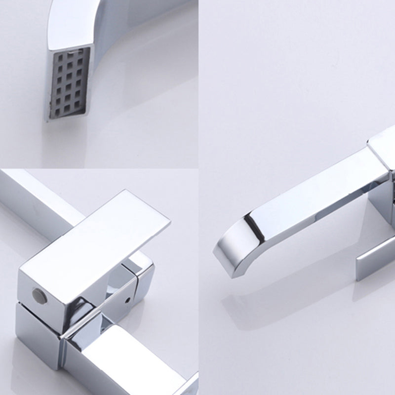 Contemporary Wall Mounted Bathroom Faucet Lever Handles Low Arc Rotatable Brass Faucet Clearhalo 'Bathroom Remodel & Bathroom Fixtures' 'Bathroom Sink Faucets' 'Bathroom Sinks & Faucet Components' 'bathroom_sink_faucets' 'Home Improvement' 'home_improvement' 'home_improvement_bathroom_sink_faucets' 6683822
