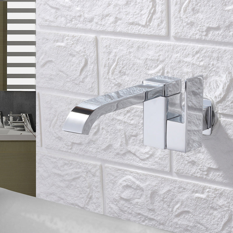 Contemporary Wall Mounted Bathroom Faucet Lever Handles Low Arc Rotatable Brass Faucet Clearhalo 'Bathroom Remodel & Bathroom Fixtures' 'Bathroom Sink Faucets' 'Bathroom Sinks & Faucet Components' 'bathroom_sink_faucets' 'Home Improvement' 'home_improvement' 'home_improvement_bathroom_sink_faucets' 6683825