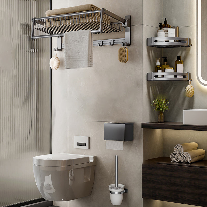 Modern Grey Bathroom Set Paper Holder Bath Shelf Bathroom Hardware Set 5-Piece Set (Toilet Brush) Clearhalo 'Bathroom Hardware Sets' 'Bathroom Hardware' 'Bathroom Remodel & Bathroom Fixtures' 'bathroom_hardware_sets' 'Home Improvement' 'home_improvement' 'home_improvement_bathroom_hardware_sets' 6688413