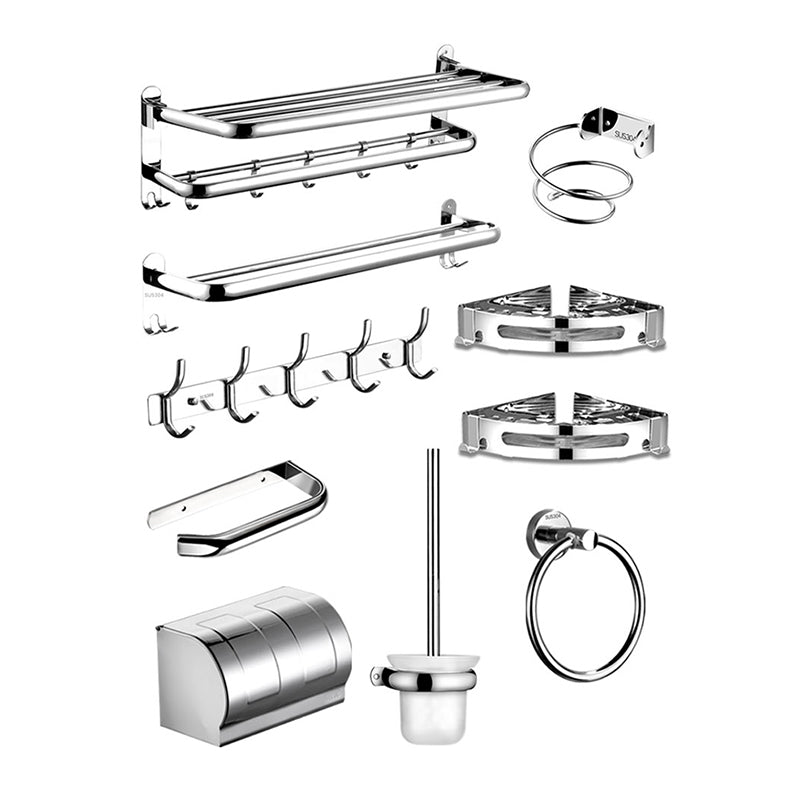 Modern Bathroom Accessory Kit Stainless Steel Towel Bar Bath Shelf Bathroom Set Clearhalo 'Bathroom Hardware Sets' 'Bathroom Hardware' 'Bathroom Remodel & Bathroom Fixtures' 'bathroom_hardware_sets' 'Home Improvement' 'home_improvement' 'home_improvement_bathroom_hardware_sets' 6688443