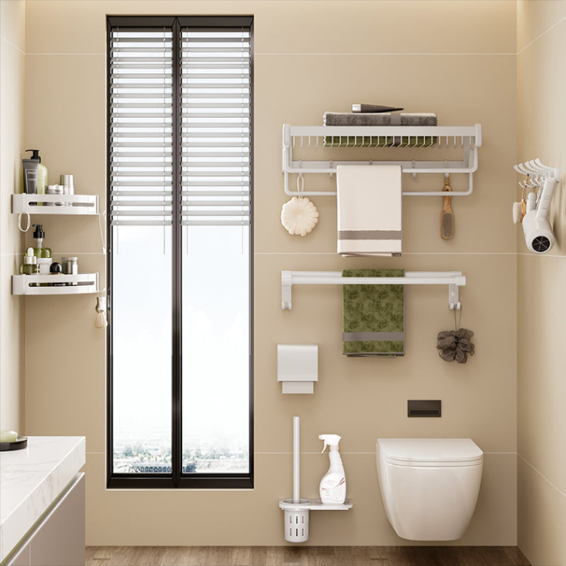 Contemporary Bath Hardware Set in Stainless Aluminum Matte White Robe Hooks/Bath Shelf Clearhalo 'Bathroom Hardware Sets' 'Bathroom Hardware' 'Bathroom Remodel & Bathroom Fixtures' 'bathroom_hardware_sets' 'Home Improvement' 'home_improvement' 'home_improvement_bathroom_hardware_sets' 6688524