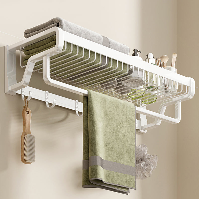 Contemporary Bath Hardware Set in Stainless Aluminum Matte White Robe Hooks/Bath Shelf Single Bar Towel Rack (22"L) Clearhalo 'Bathroom Hardware Sets' 'Bathroom Hardware' 'Bathroom Remodel & Bathroom Fixtures' 'bathroom_hardware_sets' 'Home Improvement' 'home_improvement' 'home_improvement_bathroom_hardware_sets' 6688525