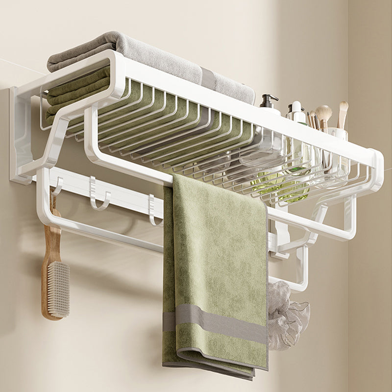 Contemporary Bath Hardware Set in Stainless Aluminum Matte White Robe Hooks/Bath Shelf Double Bars Towel Rack (22"L) Clearhalo 'Bathroom Hardware Sets' 'Bathroom Hardware' 'Bathroom Remodel & Bathroom Fixtures' 'bathroom_hardware_sets' 'Home Improvement' 'home_improvement' 'home_improvement_bathroom_hardware_sets' 6688526
