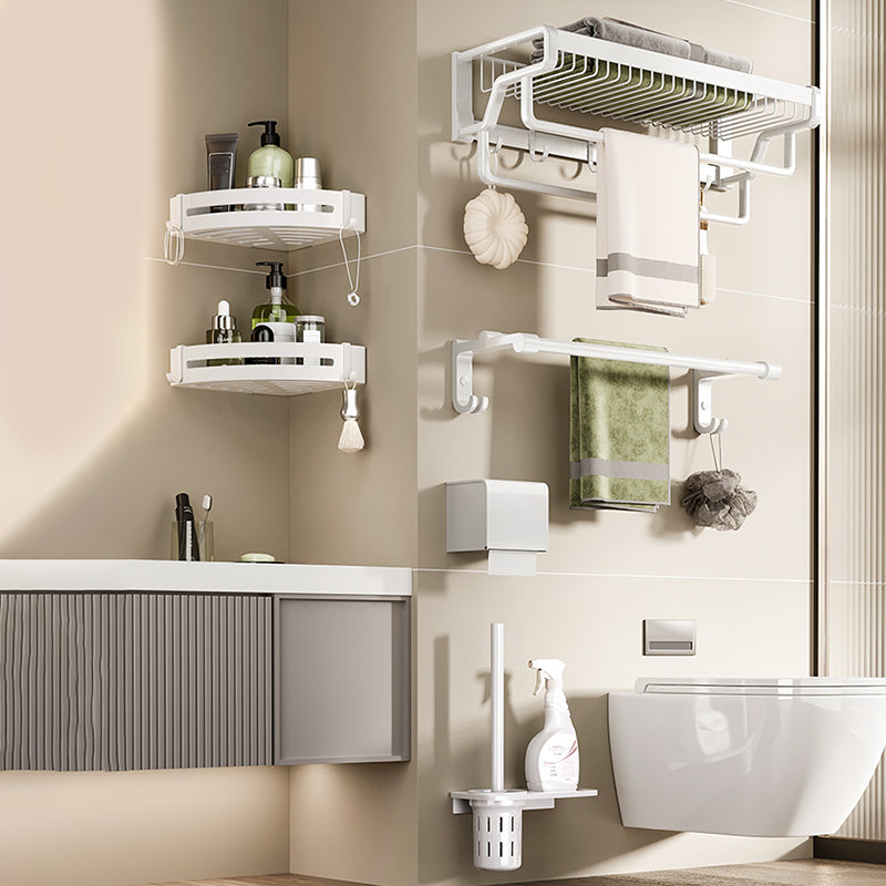 Contemporary Bath Hardware Set in Stainless Aluminum Matte White Robe Hooks/Bath Shelf Clearhalo 'Bathroom Hardware Sets' 'Bathroom Hardware' 'Bathroom Remodel & Bathroom Fixtures' 'bathroom_hardware_sets' 'Home Improvement' 'home_improvement' 'home_improvement_bathroom_hardware_sets' 6688527