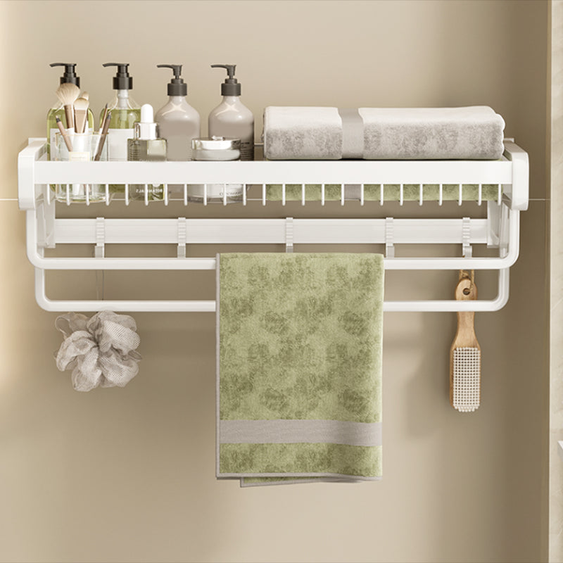 Contemporary Bath Hardware Set in Stainless Aluminum Matte White Robe Hooks/Bath Shelf Clearhalo 'Bathroom Hardware Sets' 'Bathroom Hardware' 'Bathroom Remodel & Bathroom Fixtures' 'bathroom_hardware_sets' 'Home Improvement' 'home_improvement' 'home_improvement_bathroom_hardware_sets' 6688529