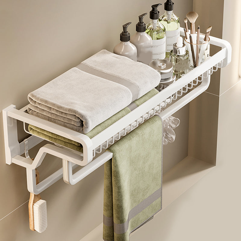 Contemporary Bath Hardware Set in Stainless Aluminum Matte White Robe Hooks/Bath Shelf Clearhalo 'Bathroom Hardware Sets' 'Bathroom Hardware' 'Bathroom Remodel & Bathroom Fixtures' 'bathroom_hardware_sets' 'Home Improvement' 'home_improvement' 'home_improvement_bathroom_hardware_sets' 6688531