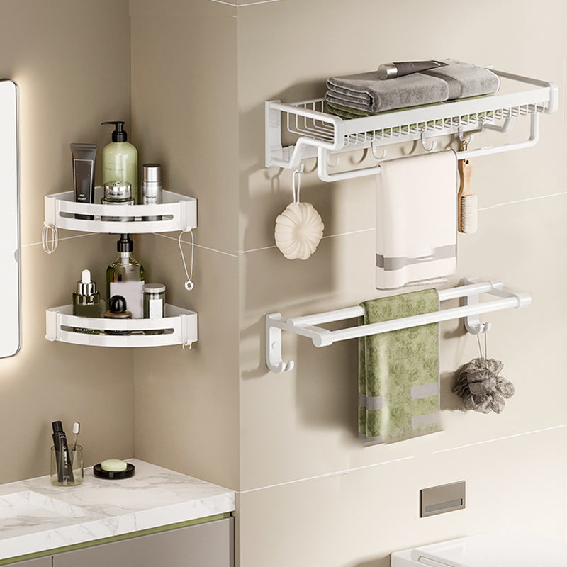 Contemporary Bath Hardware Set in Stainless Aluminum Matte White Robe Hooks/Bath Shelf Single Bar 4-Piece Set (Towel Bar) Clearhalo 'Bathroom Hardware Sets' 'Bathroom Hardware' 'Bathroom Remodel & Bathroom Fixtures' 'bathroom_hardware_sets' 'Home Improvement' 'home_improvement' 'home_improvement_bathroom_hardware_sets' 6688536