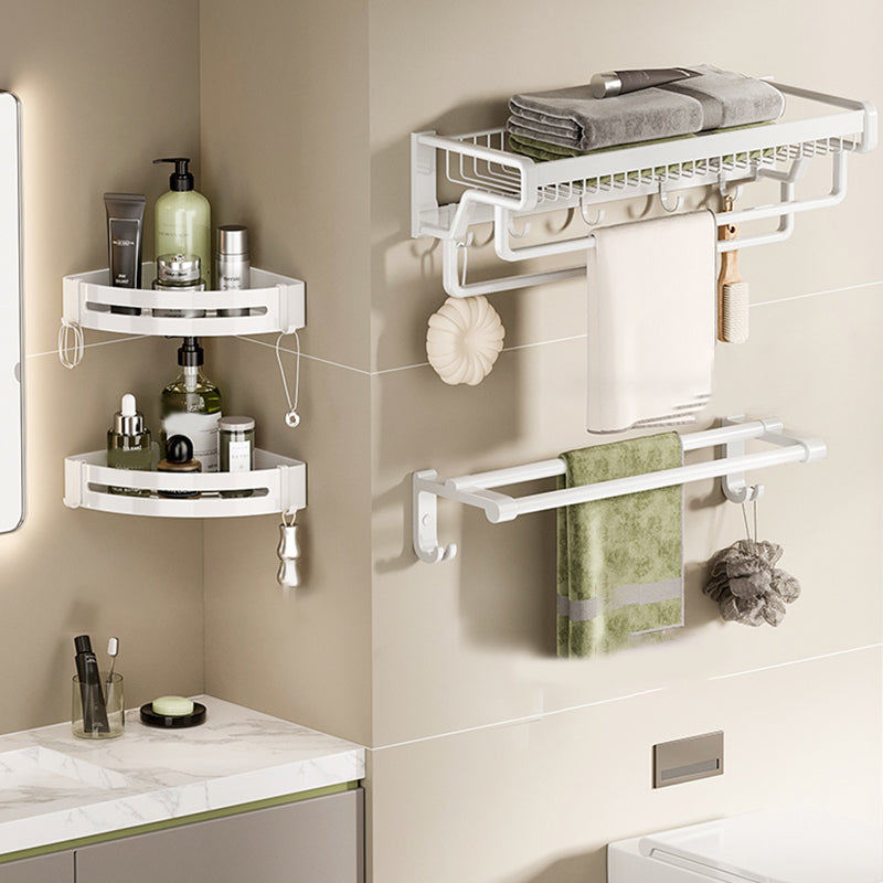 Contemporary Bath Hardware Set in Stainless Aluminum Matte White Robe Hooks/Bath Shelf Double Bars 4-Piece Set (Towel Bar) Clearhalo 'Bathroom Hardware Sets' 'Bathroom Hardware' 'Bathroom Remodel & Bathroom Fixtures' 'bathroom_hardware_sets' 'Home Improvement' 'home_improvement' 'home_improvement_bathroom_hardware_sets' 6688539