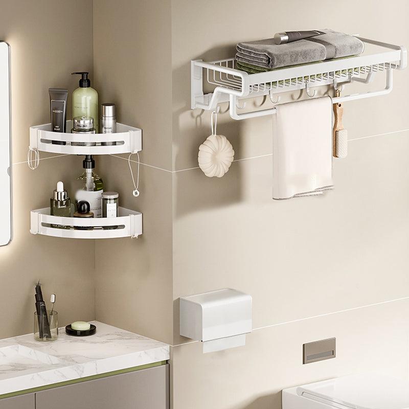 Contemporary Bath Hardware Set in Stainless Aluminum Matte White Robe Hooks/Bath Shelf Single Bar 4-Piece Set (Toilet Paper Holder) Clearhalo 'Bathroom Hardware Sets' 'Bathroom Hardware' 'Bathroom Remodel & Bathroom Fixtures' 'bathroom_hardware_sets' 'Home Improvement' 'home_improvement' 'home_improvement_bathroom_hardware_sets' 6688540