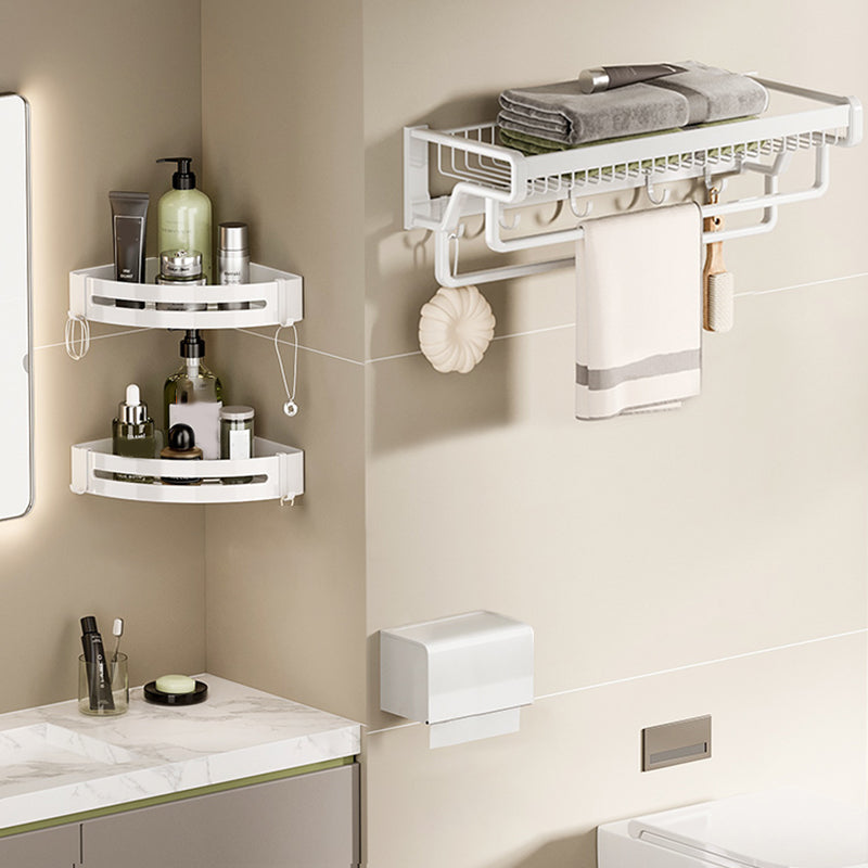 Contemporary Bath Hardware Set in Stainless Aluminum Matte White Robe Hooks/Bath Shelf Double Bars 4-Piece Set (Toilet Paper Holder) Clearhalo 'Bathroom Hardware Sets' 'Bathroom Hardware' 'Bathroom Remodel & Bathroom Fixtures' 'bathroom_hardware_sets' 'Home Improvement' 'home_improvement' 'home_improvement_bathroom_hardware_sets' 6688543