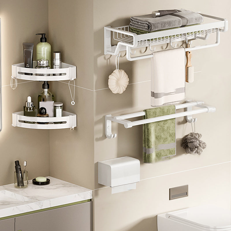 Contemporary Bath Hardware Set in Stainless Aluminum Matte White Robe Hooks/Bath Shelf Single Bar 5-Piece Set (Towel Bar) Clearhalo 'Bathroom Hardware Sets' 'Bathroom Hardware' 'Bathroom Remodel & Bathroom Fixtures' 'bathroom_hardware_sets' 'Home Improvement' 'home_improvement' 'home_improvement_bathroom_hardware_sets' 6688545