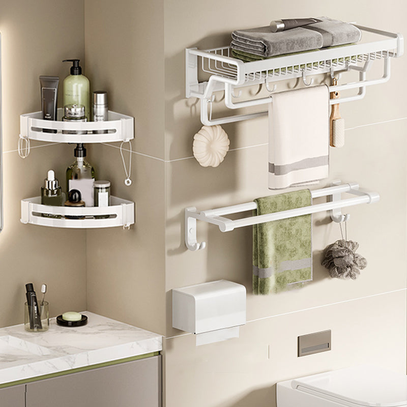 Contemporary Bath Hardware Set in Stainless Aluminum Matte White Robe Hooks/Bath Shelf Double Bars 5-Piece Set (Towel Bar) Clearhalo 'Bathroom Hardware Sets' 'Bathroom Hardware' 'Bathroom Remodel & Bathroom Fixtures' 'bathroom_hardware_sets' 'Home Improvement' 'home_improvement' 'home_improvement_bathroom_hardware_sets' 6688547