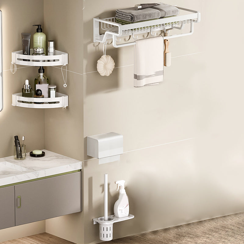 Contemporary Bath Hardware Set in Stainless Aluminum Matte White Robe Hooks/Bath Shelf Single Bar 5-Piece Set (Toilet Brush) Clearhalo 'Bathroom Hardware Sets' 'Bathroom Hardware' 'Bathroom Remodel & Bathroom Fixtures' 'bathroom_hardware_sets' 'Home Improvement' 'home_improvement' 'home_improvement_bathroom_hardware_sets' 6688549