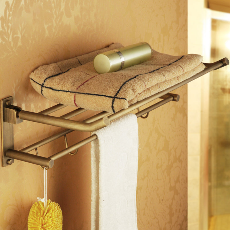 Distressed Brass Traditional Bathroom Set with Bath Shelf/Paper Holder & Towel Bar Clearhalo 'Bathroom Hardware Sets' 'Bathroom Hardware' 'Bathroom Remodel & Bathroom Fixtures' 'bathroom_hardware_sets' 'Home Improvement' 'home_improvement' 'home_improvement_bathroom_hardware_sets' 6688677