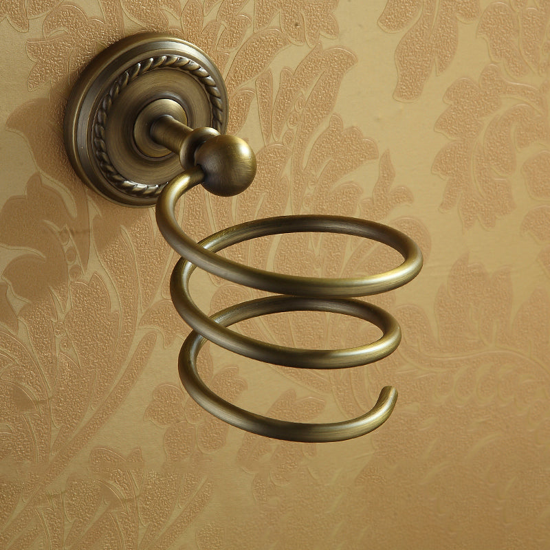 Distressed Brass Traditional Bathroom Set with Bath Shelf/Paper Holder & Towel Bar Hair Dryer Holder Clearhalo 'Bathroom Hardware Sets' 'Bathroom Hardware' 'Bathroom Remodel & Bathroom Fixtures' 'bathroom_hardware_sets' 'Home Improvement' 'home_improvement' 'home_improvement_bathroom_hardware_sets' 6688681