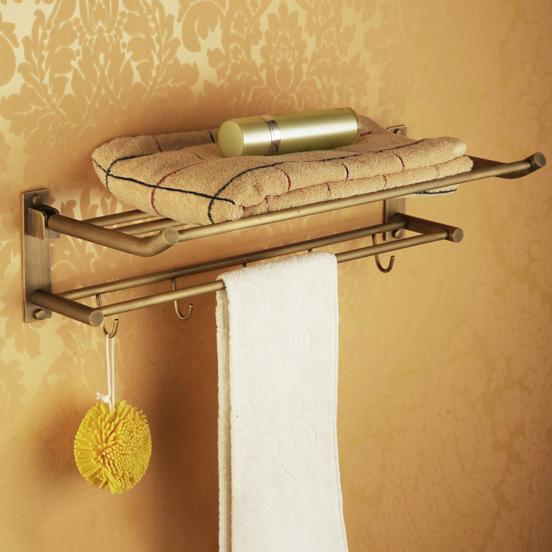 Distressed Brass Traditional Bathroom Set with Bath Shelf/Paper Holder & Towel Bar Clearhalo 'Bathroom Hardware Sets' 'Bathroom Hardware' 'Bathroom Remodel & Bathroom Fixtures' 'bathroom_hardware_sets' 'Home Improvement' 'home_improvement' 'home_improvement_bathroom_hardware_sets' 6688682