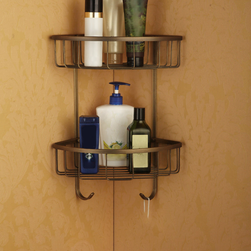 Distressed Brass Traditional Bathroom Set with Bath Shelf/Paper Holder & Towel Bar Double Layer Triangle Bath Shelves Clearhalo 'Bathroom Hardware Sets' 'Bathroom Hardware' 'Bathroom Remodel & Bathroom Fixtures' 'bathroom_hardware_sets' 'Home Improvement' 'home_improvement' 'home_improvement_bathroom_hardware_sets' 6688683