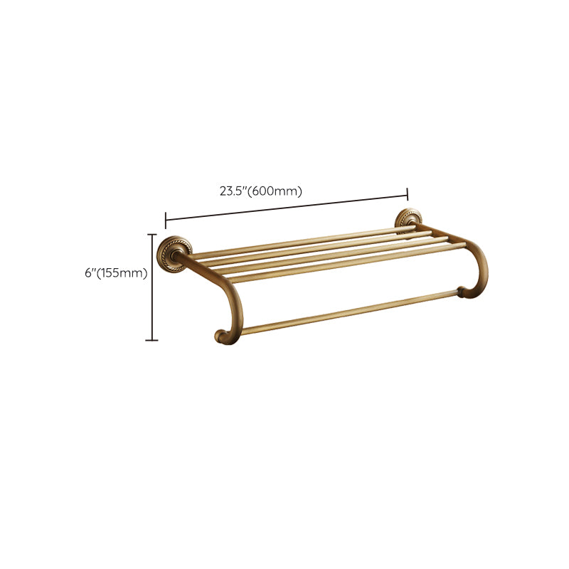 Distressed Brass Traditional Bathroom Set with Bath Shelf/Paper Holder & Towel Bar Clearhalo 'Bathroom Hardware Sets' 'Bathroom Hardware' 'Bathroom Remodel & Bathroom Fixtures' 'bathroom_hardware_sets' 'Home Improvement' 'home_improvement' 'home_improvement_bathroom_hardware_sets' 6688716