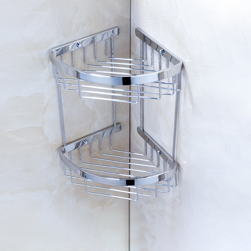 Chrome Brass Moderne Bathroom Accessory Set with Towel Bar/ Ring/Paper Holder & Robe Hook Double Layer Triangle Bath Shelves Clearhalo 'Bathroom Hardware Sets' 'Bathroom Hardware' 'Bathroom Remodel & Bathroom Fixtures' 'bathroom_hardware_sets' 'Home Improvement' 'home_improvement' 'home_improvement_bathroom_hardware_sets' 6688774