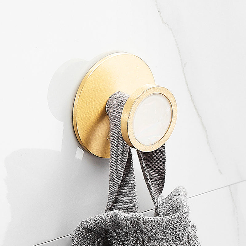 Brushed Brass Bathroom Accessory Set Metal & Marble Bathroom Hardware Set with Bath Shelf Towel Robe Hook (Single Hook) Clearhalo 'Bathroom Hardware Sets' 'Bathroom Hardware' 'Bathroom Remodel & Bathroom Fixtures' 'bathroom_hardware_sets' 'Home Improvement' 'home_improvement' 'home_improvement_bathroom_hardware_sets' 6688816