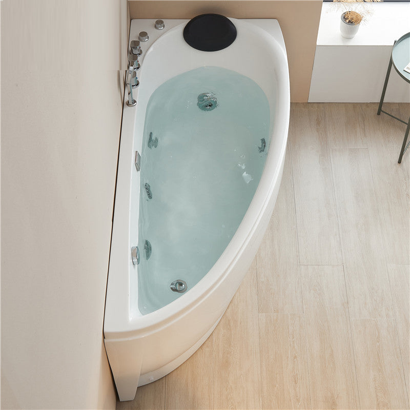 Modern Acrylic Corner Bathtub Soaking/Whirlpool Back to Wall Bathtub 55.5"L x 29.5"W x 24.4"H Massage Left Clearhalo 'Bathroom Remodel & Bathroom Fixtures' 'Bathtubs' 'Home Improvement' 'home_improvement' 'home_improvement_bathtubs' 'Showers & Bathtubs' 6689053