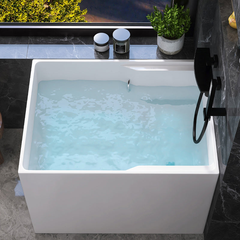 Modern Style Acrylic Soaking Bathtub Rectangle Back to Wall Bathtub 43"L x 28"W x 28"H Tub with Wall Mounted Faucets Clearhalo 'Bathroom Remodel & Bathroom Fixtures' 'Bathtubs' 'Home Improvement' 'home_improvement' 'home_improvement_bathtubs' 'Showers & Bathtubs' 6689098