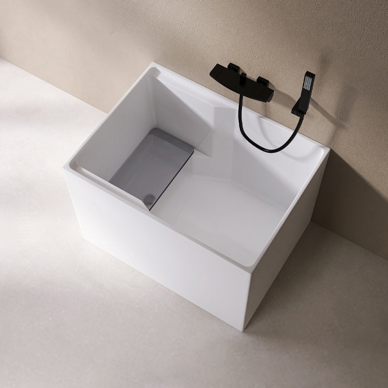 Modern Style Acrylic Soaking Bathtub Rectangle Back to Wall Bathtub Tub with Wall Mounted Faucets Clearhalo 'Bathroom Remodel & Bathroom Fixtures' 'Bathtubs' 'Home Improvement' 'home_improvement' 'home_improvement_bathtubs' 'Showers & Bathtubs' 6689105