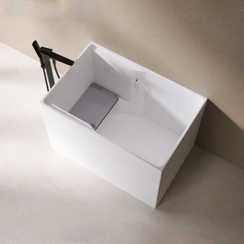 Modern Style Acrylic Soaking Bathtub Rectangle Back to Wall Bathtub Tub with Freestanding Tub Fillers Clearhalo 'Bathroom Remodel & Bathroom Fixtures' 'Bathtubs' 'Home Improvement' 'home_improvement' 'home_improvement_bathtubs' 'Showers & Bathtubs' 6689106