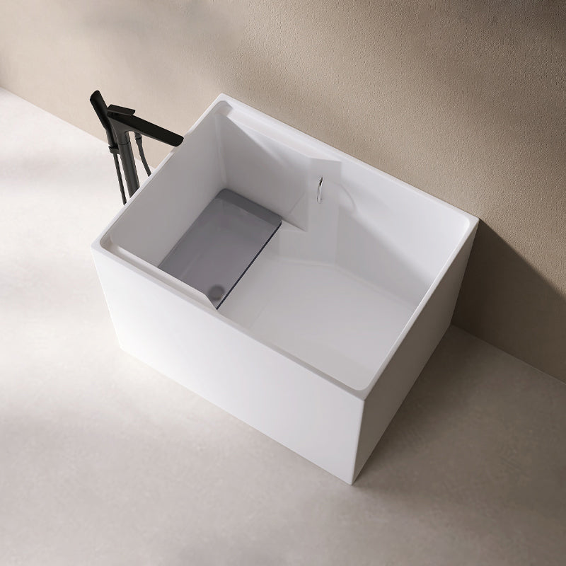 Modern Style Acrylic Soaking Bathtub Rectangle Back to Wall Bathtub Tub with Freestanding Tub Fillers Clearhalo 'Bathroom Remodel & Bathroom Fixtures' 'Bathtubs' 'Home Improvement' 'home_improvement' 'home_improvement_bathtubs' 'Showers & Bathtubs' 6689108