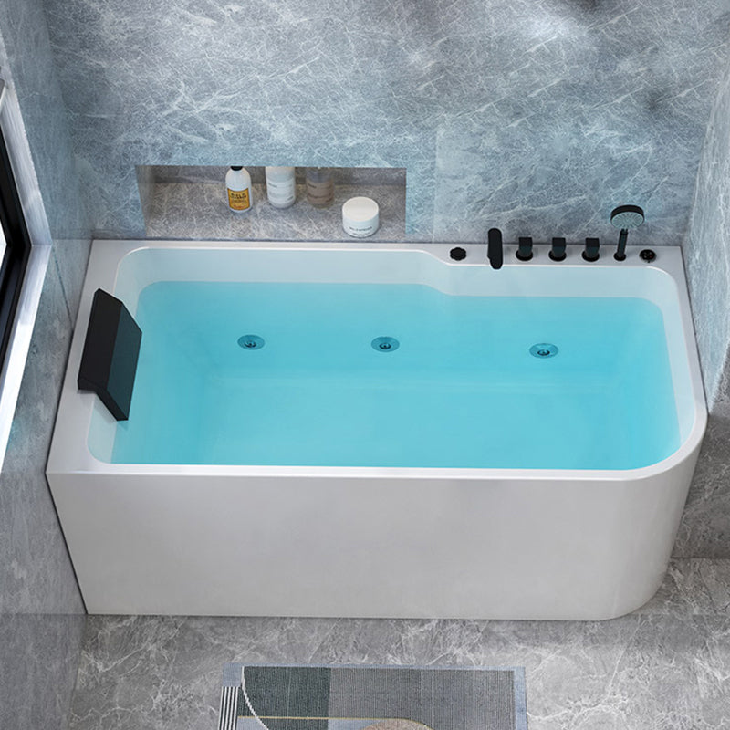 Modern Acrylic Soaking/Whirlpool Bathtub Rectangle Back to Wall Bathtub 55"L x 30"W x 26"H Massage & Thermostat Right Clearhalo 'Bathroom Remodel & Bathroom Fixtures' 'Bathtubs' 'Home Improvement' 'home_improvement' 'home_improvement_bathtubs' 'Showers & Bathtubs' 6689148