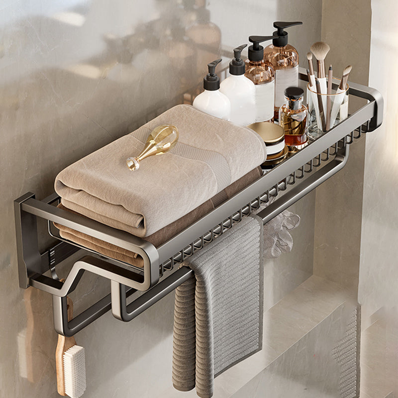 Contemporary Bath Hardware Set in Stainless Aluminum Matte Gray Robe Hooks/Towel Bar Clearhalo 'Bathroom Hardware Sets' 'Bathroom Hardware' 'Bathroom Remodel & Bathroom Fixtures' 'bathroom_hardware_sets' 'Home Improvement' 'home_improvement' 'home_improvement_bathroom_hardware_sets' 6689306