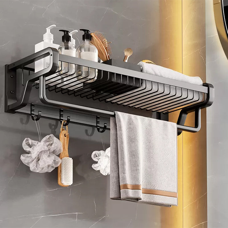 Contemporary Bath Hardware Set in Stainless Aluminum Matte Gray Robe Hooks/Towel Bar Black Clearhalo 'Bathroom Hardware Sets' 'Bathroom Hardware' 'Bathroom Remodel & Bathroom Fixtures' 'bathroom_hardware_sets' 'Home Improvement' 'home_improvement' 'home_improvement_bathroom_hardware_sets' 6689307