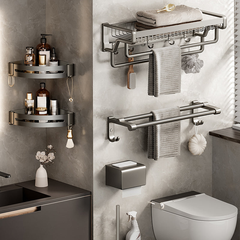 Contemporary Bath Hardware Set in Stainless Aluminum Matte Gray Robe Hooks/Towel Bar Clearhalo 'Bathroom Hardware Sets' 'Bathroom Hardware' 'Bathroom Remodel & Bathroom Fixtures' 'bathroom_hardware_sets' 'Home Improvement' 'home_improvement' 'home_improvement_bathroom_hardware_sets' 6689308
