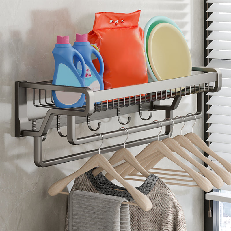 Contemporary Bath Hardware Set in Stainless Aluminum Matte Gray Robe Hooks/Towel Bar Clearhalo 'Bathroom Hardware Sets' 'Bathroom Hardware' 'Bathroom Remodel & Bathroom Fixtures' 'bathroom_hardware_sets' 'Home Improvement' 'home_improvement' 'home_improvement_bathroom_hardware_sets' 6689325